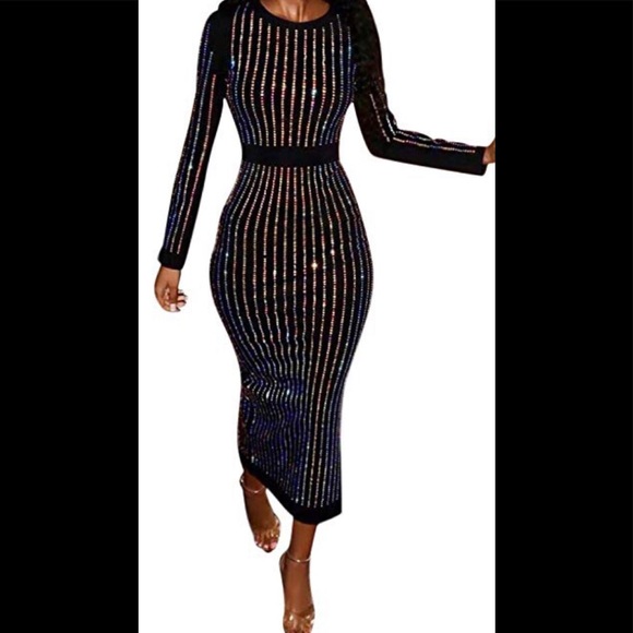 Dresses & Skirts - NWOT Black Rhinestone Midi Dress
